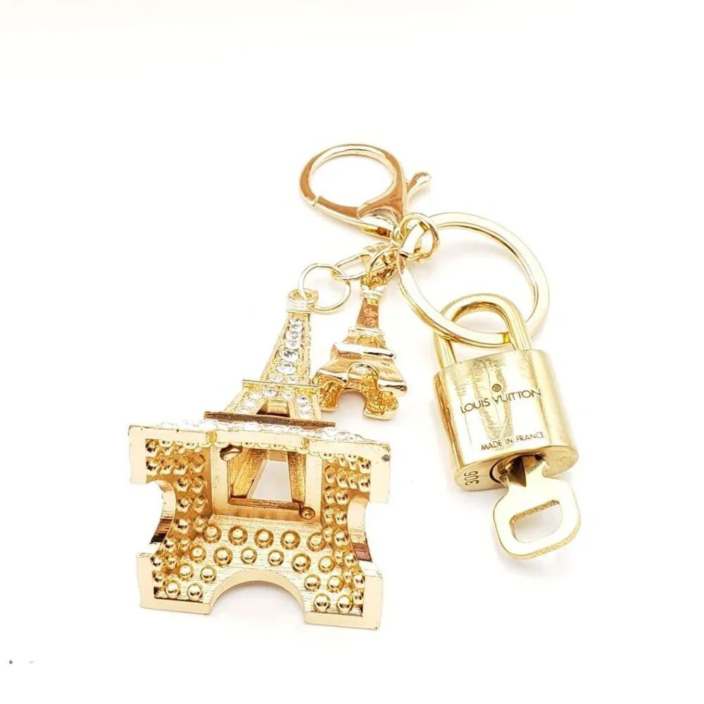 LV Authentic Gold Padlock 🔒 Key Set w/ Unbranded Eiffel Tower Keychain Charm